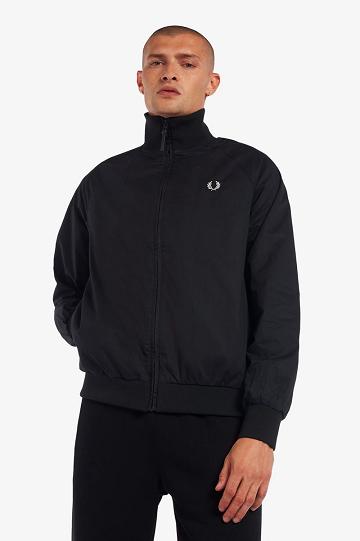 Black Fred Perry Graphic Print Zip Through Men's Jackets | PH 1191XYUF